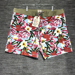 Deus Ex Machina Board Shorts Men's Size 36 Blue Floral Drawstring